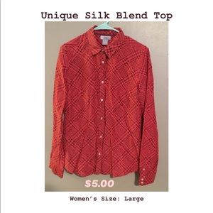 Unique Silk Blend Button Up Shirt Sz Large